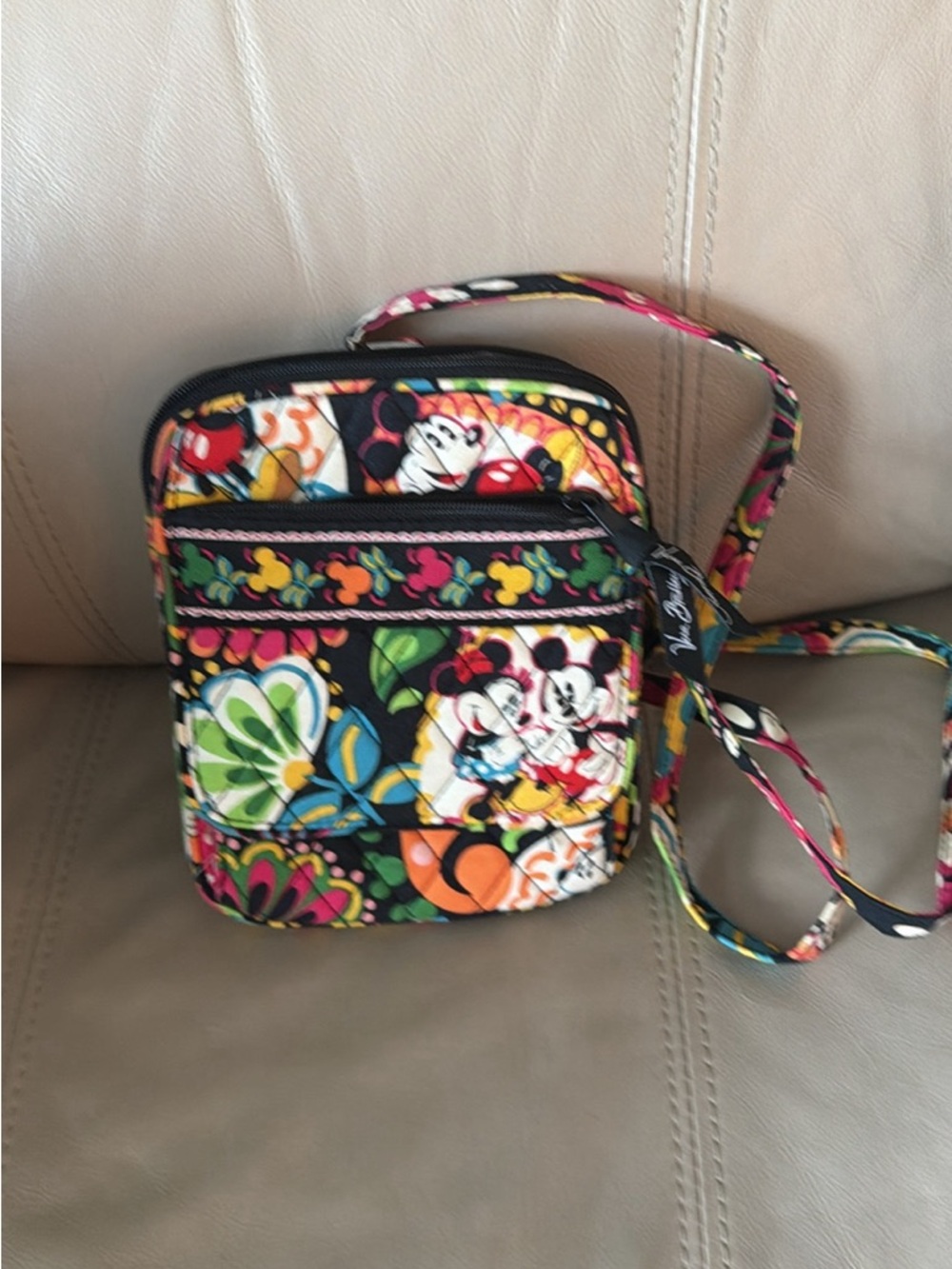 Vera Bradley Black Multicolor Floral Mickey & Minnie Crossbody Bag